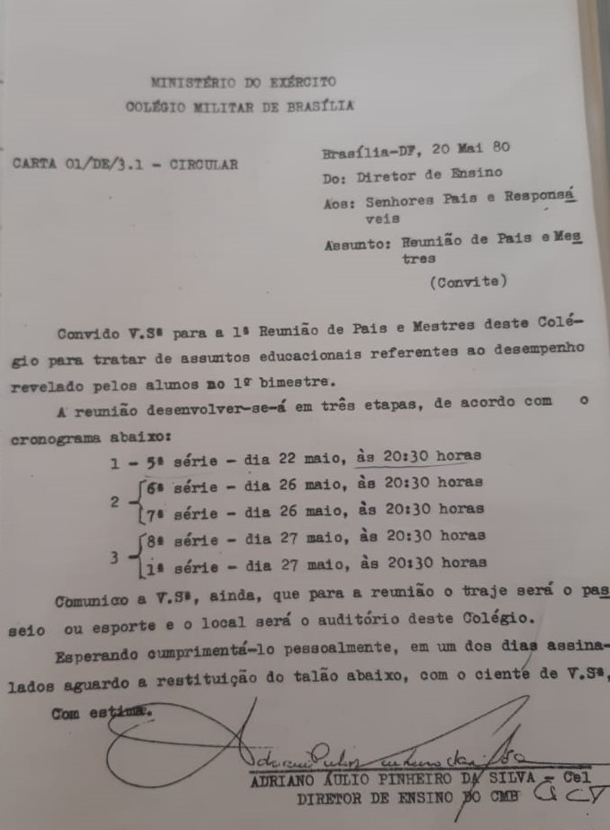 Convite reunião Associação de Pais e Mestres (APM) 1980