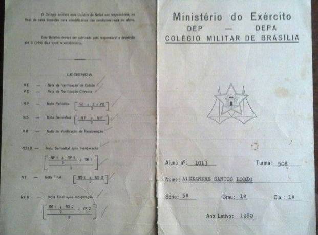 Boletim escolar do AL 1013 - Lobão, turma 508, em 1980