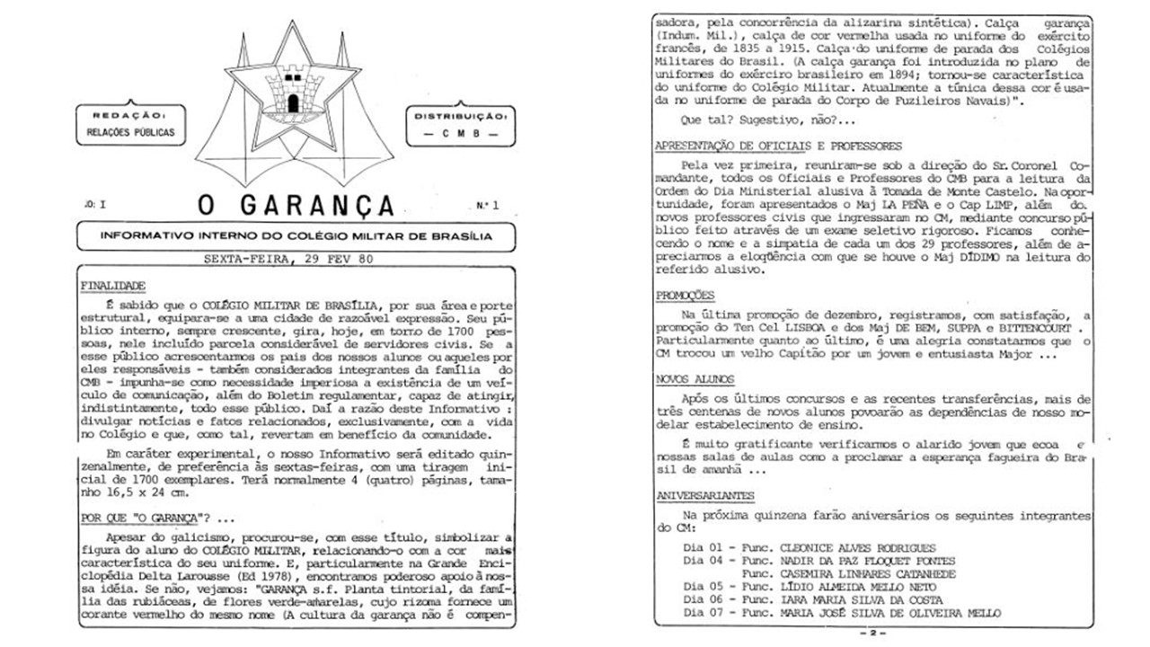 Edição 01, de 29/02/1983, do Informativo Interno do CMB - O GARANÇA - páginas externas
